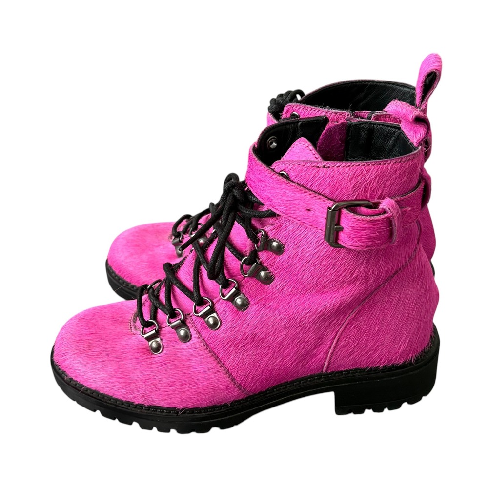 Nasty Gal Hot Pink Calf Hair Combat Boots Lace Up Ankle Bootie Y2K Barbiecore